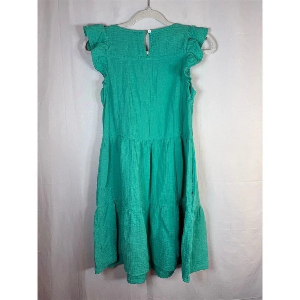 J.Crew Dress Womens Size 0 Green Tiered Knee Length Ruffle Cap Sleeve Casual
